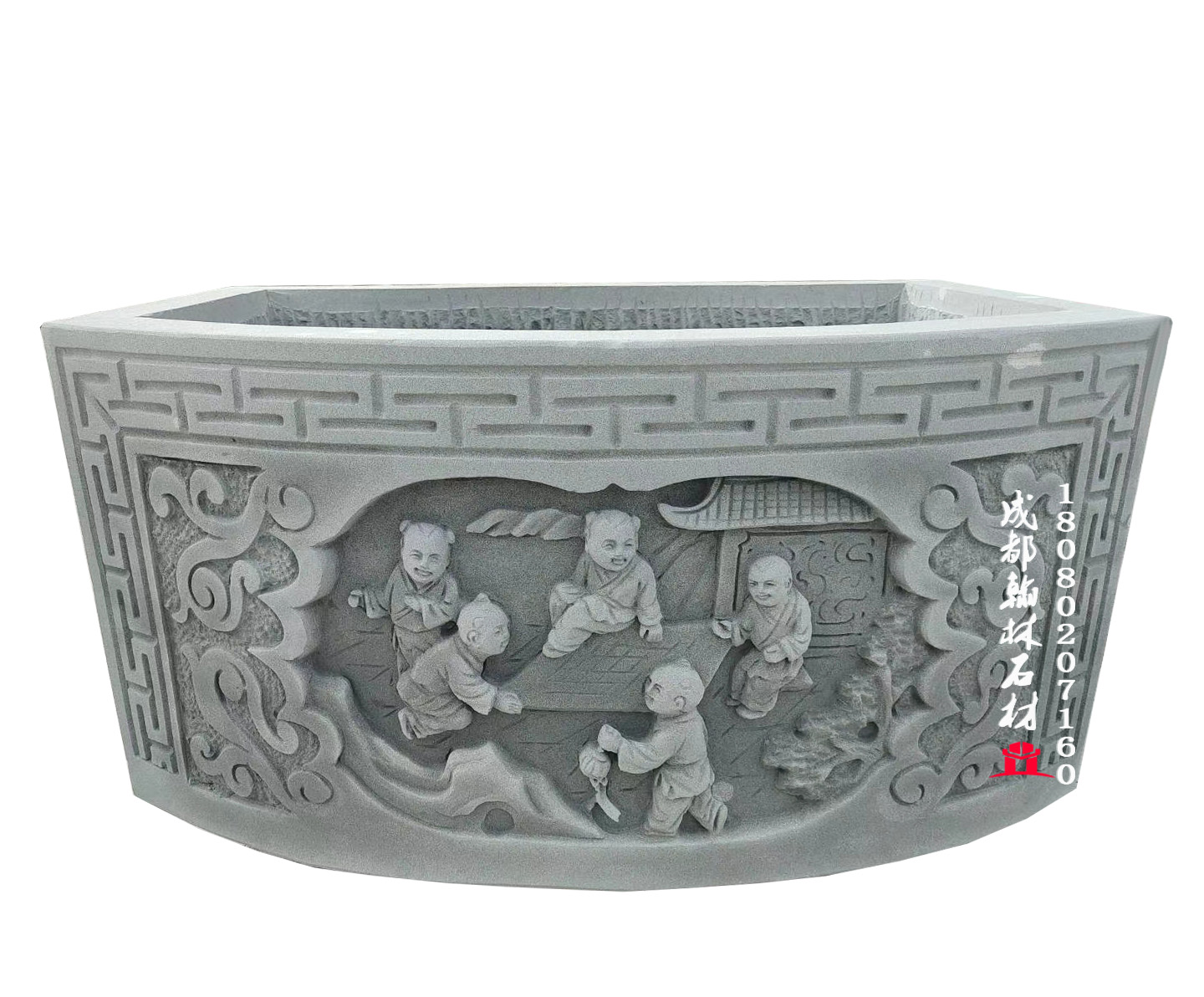 四川精工制作青石人物水缸 